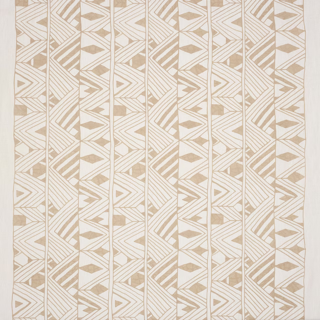Beige geometric woven fabric with ivory ground and angular linear motif