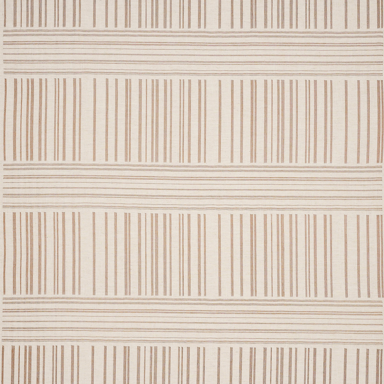 Pale striped fabric with warm tobacco vertical bands and fine horizontal lines