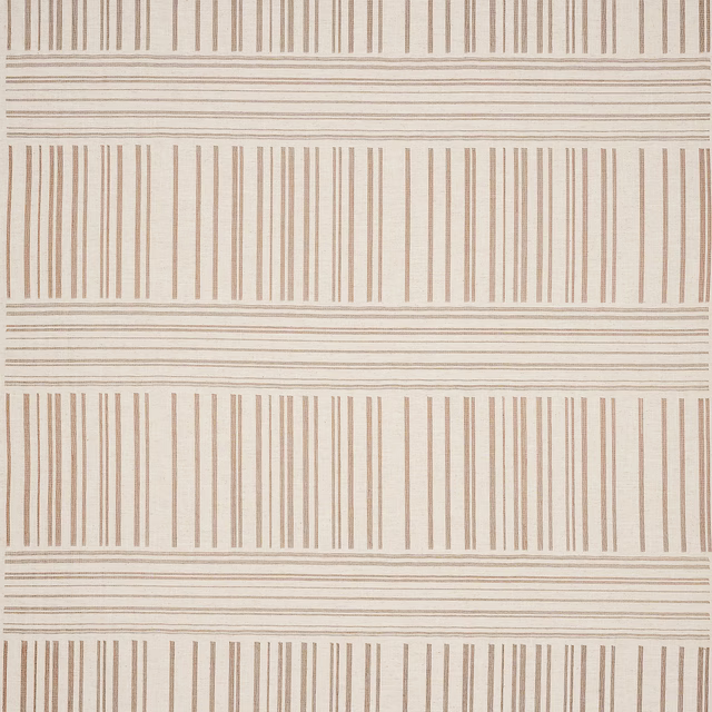Pale striped fabric with warm tobacco vertical bands and fine horizontal lines