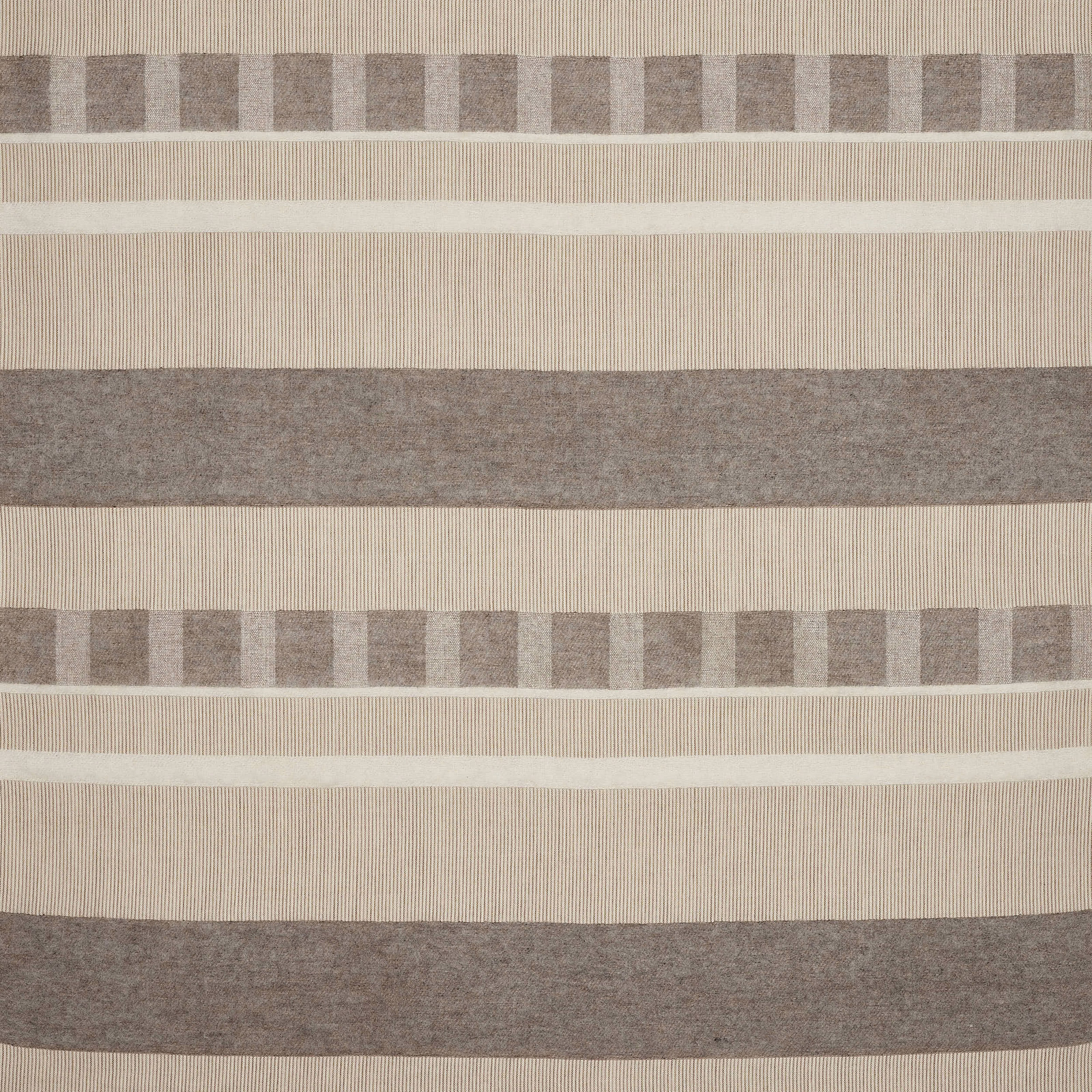 Taupe and cream striped woven fabric swatch with textured broad bands
