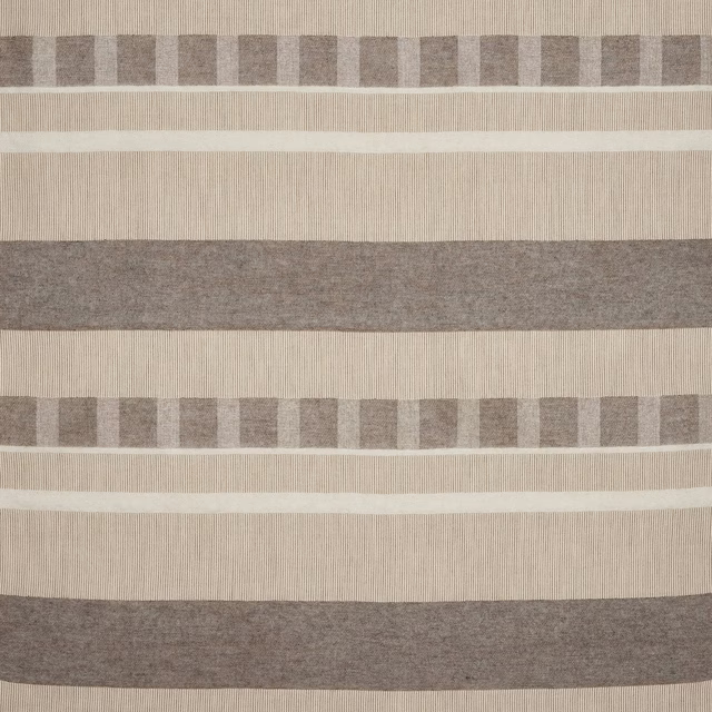 Taupe and cream striped woven fabric swatch with textured broad bands