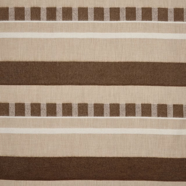 Brown and cream striped fabric swatch with broad woven bands and narrow ticks