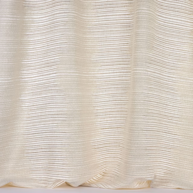 Soft ivory sheer fabric with fine horizontal striped texture and gentle vertical folds