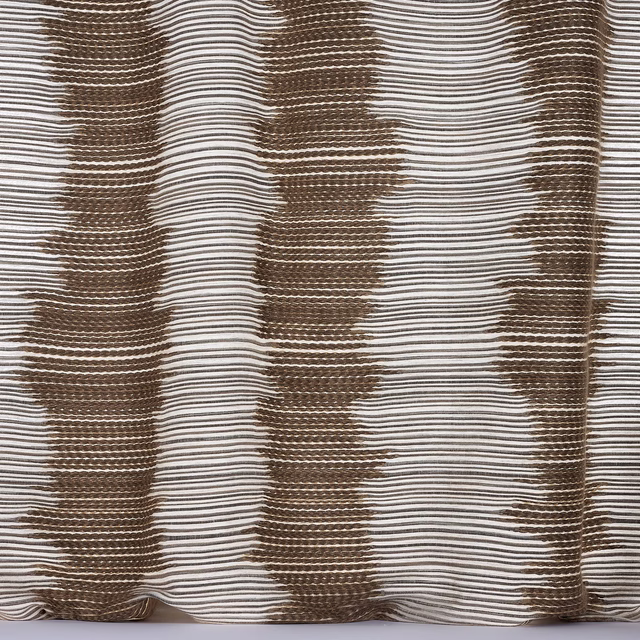 Camel and cream woven stripe fabric with ribbed texture and broad vertical bands