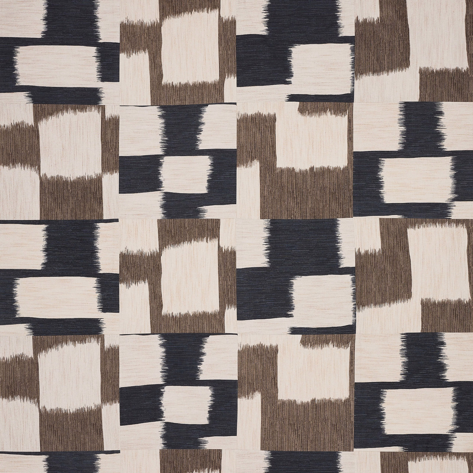 Charcoal, ivory and taupe geometric cotton fabric with blocky woven rectangles