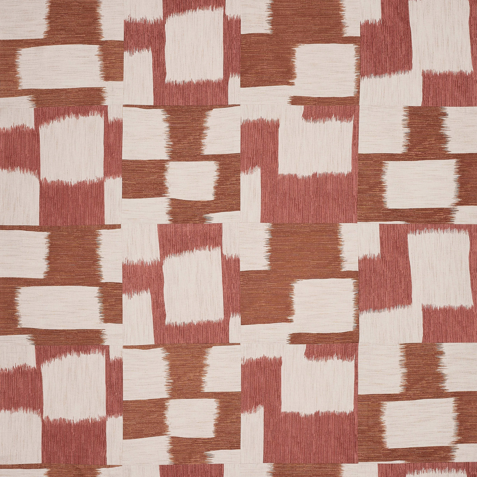 Copper and cream geometric woven fabric with brushed rectangular blocks