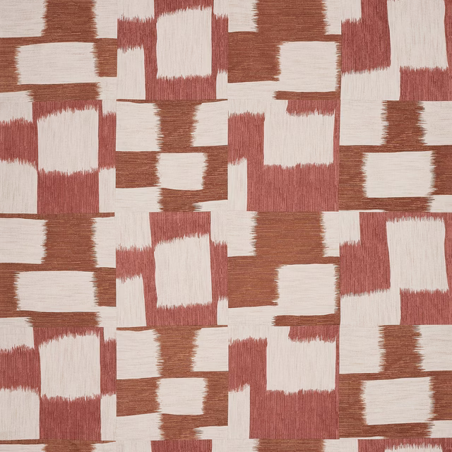 Copper and cream geometric woven fabric with brushed rectangular blocks