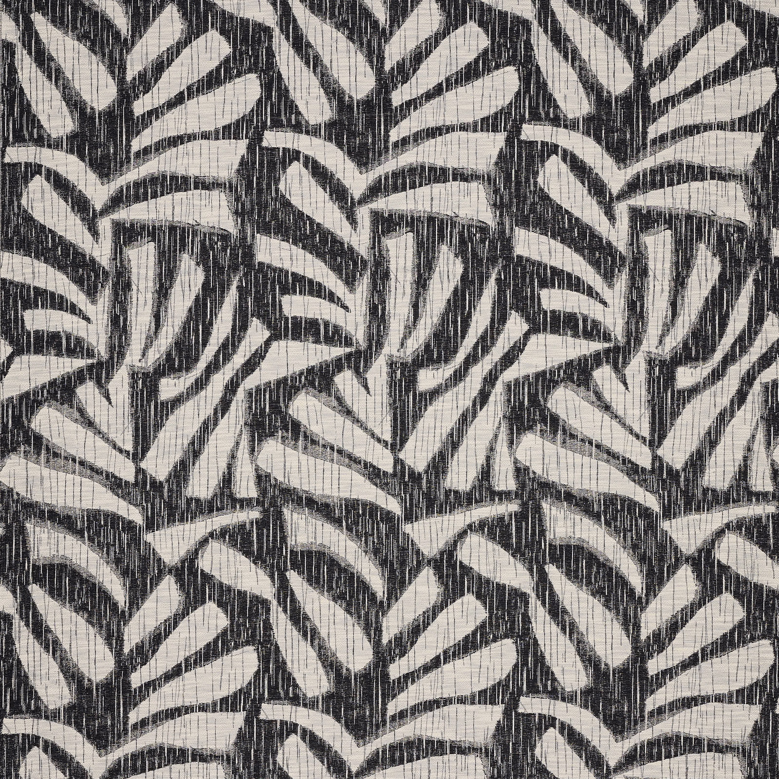 Black and ivory geometric leaf-like fabric with a slubby woven texture