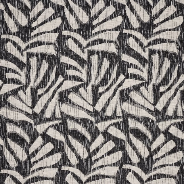 Black and ivory geometric leaf-like fabric with a slubby woven texture