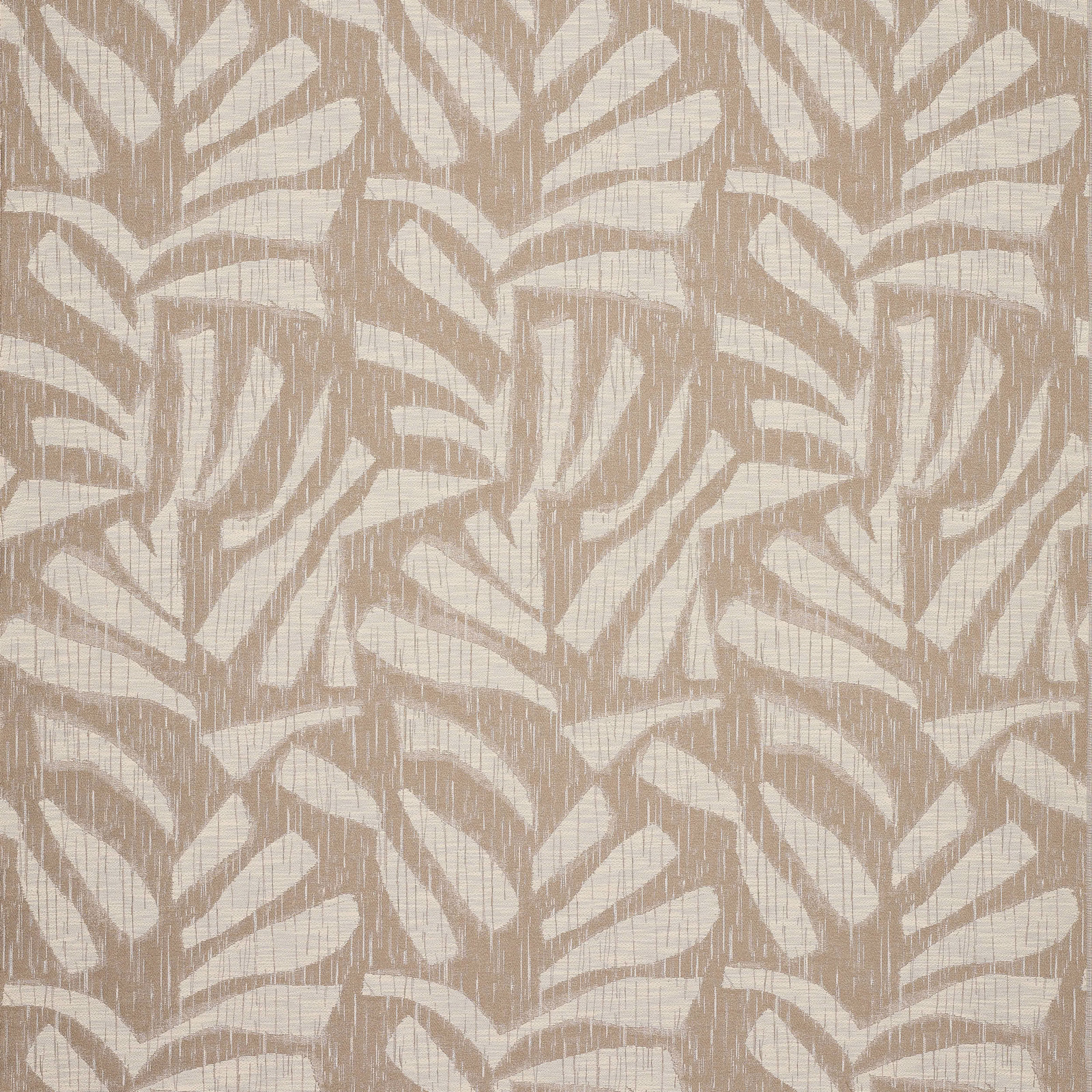 Beige abstract leaf-pattern fabric swatch with a soft woven texture