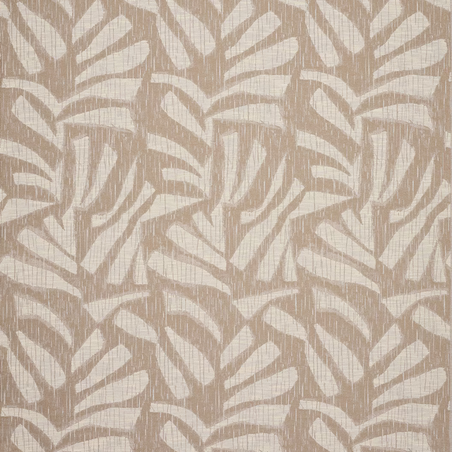 Beige abstract leaf-pattern fabric swatch with a soft woven texture