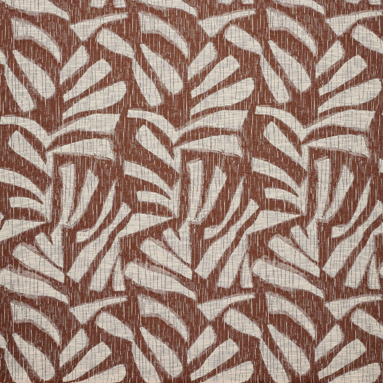 Cream and warm brown large-scale leaf pattern on a textured woven fabric