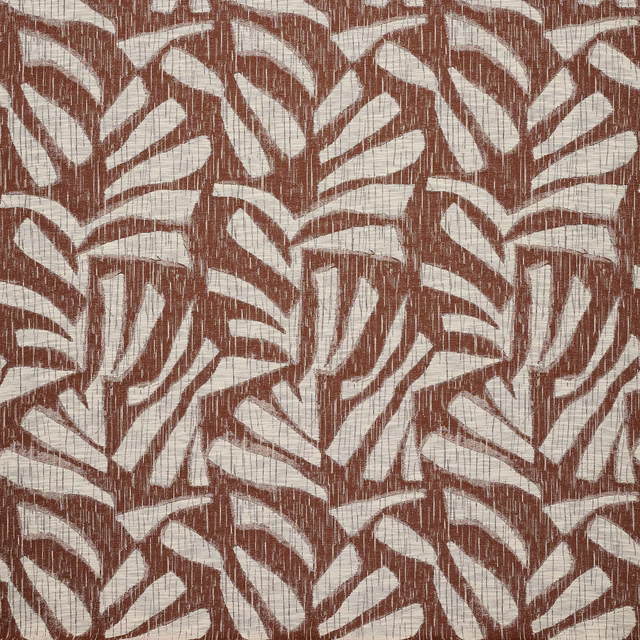 Cream and warm brown large-scale leaf pattern on a textured woven fabric
