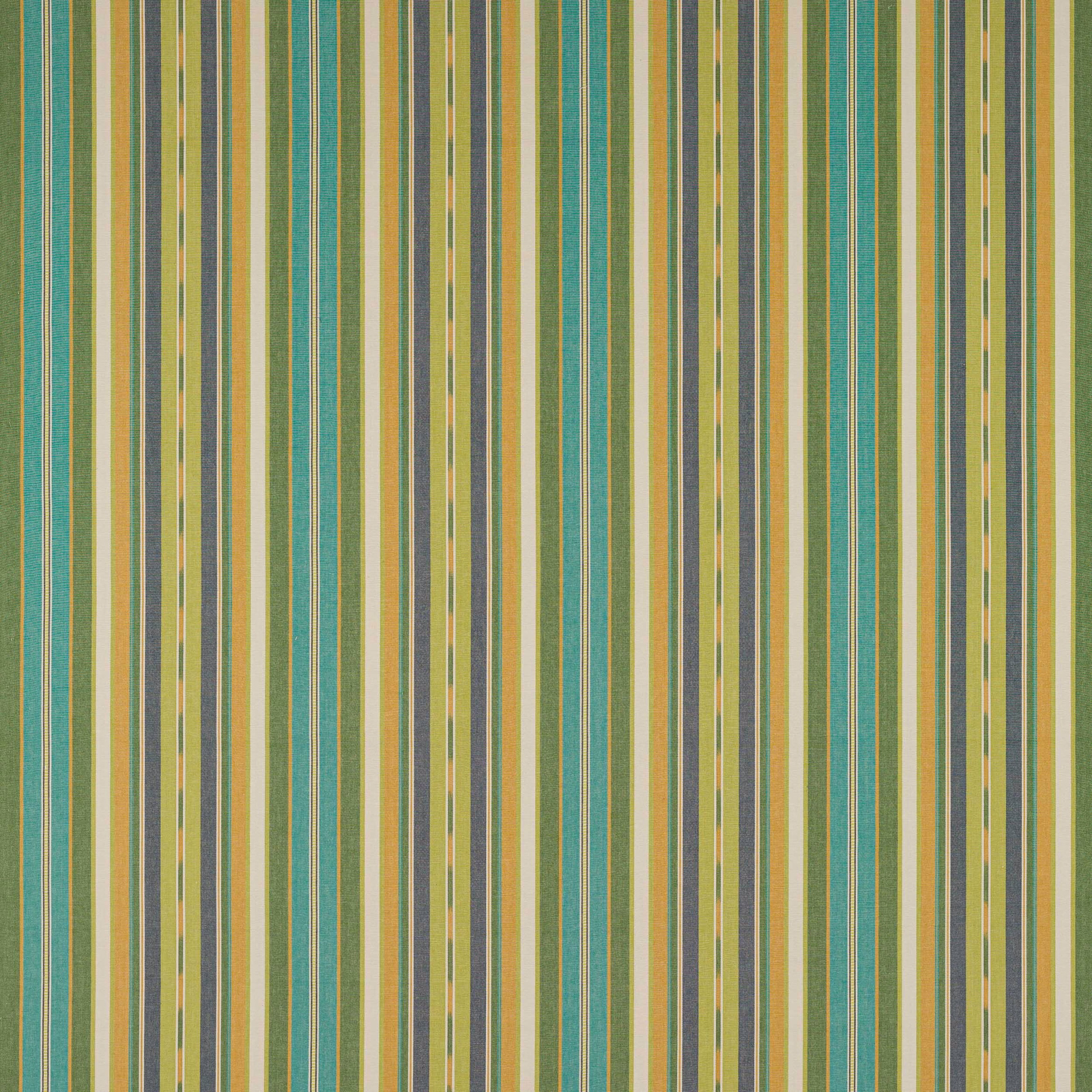 Vertical teal, olive, cream and mustard stripes woven in cotton