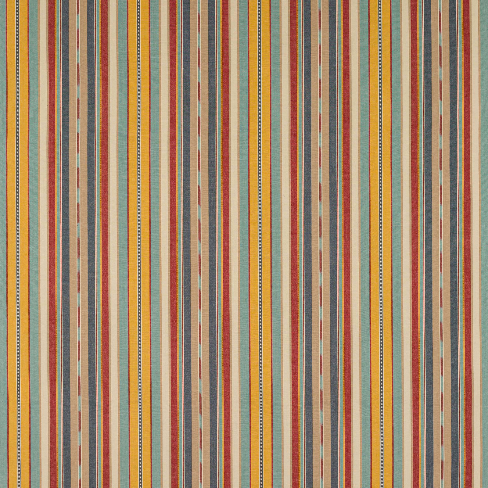 Vertical multi-colour cotton stripe swatch with yellow, coral, teal and beige bands