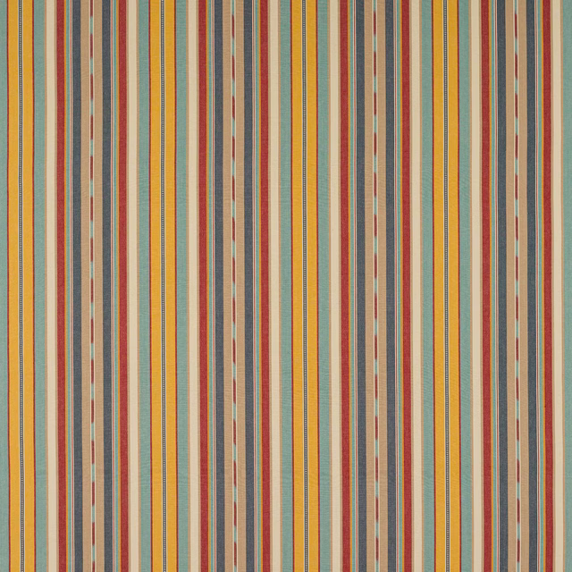 Vertical multi-colour cotton stripe swatch with yellow, coral, teal and beige bands