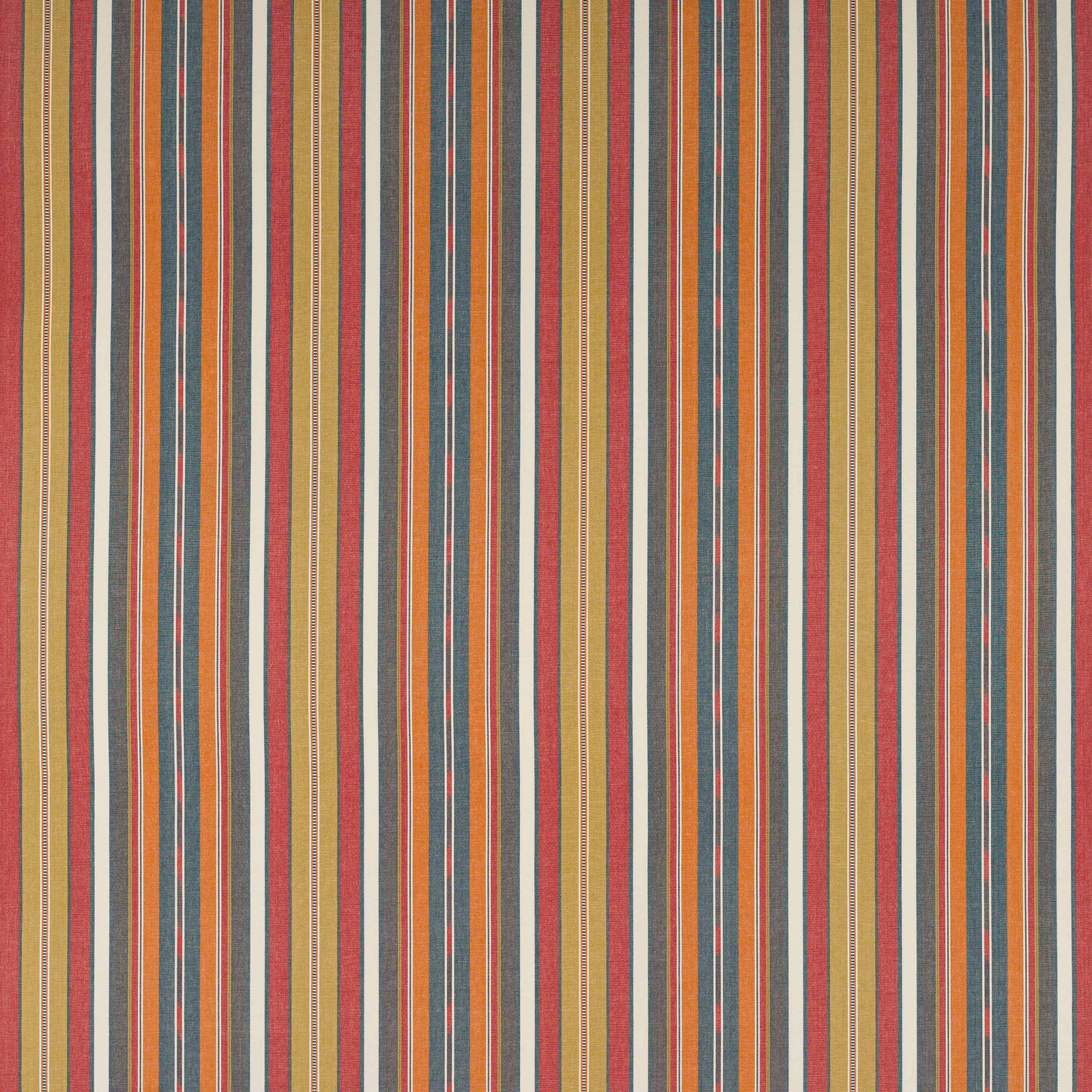 Close-up of narrow red, indigo and ochre vertical stripes on cotton