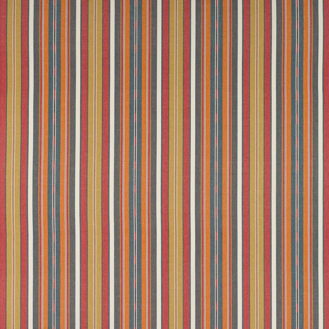 Close-up of narrow red, indigo and ochre vertical stripes on cotton