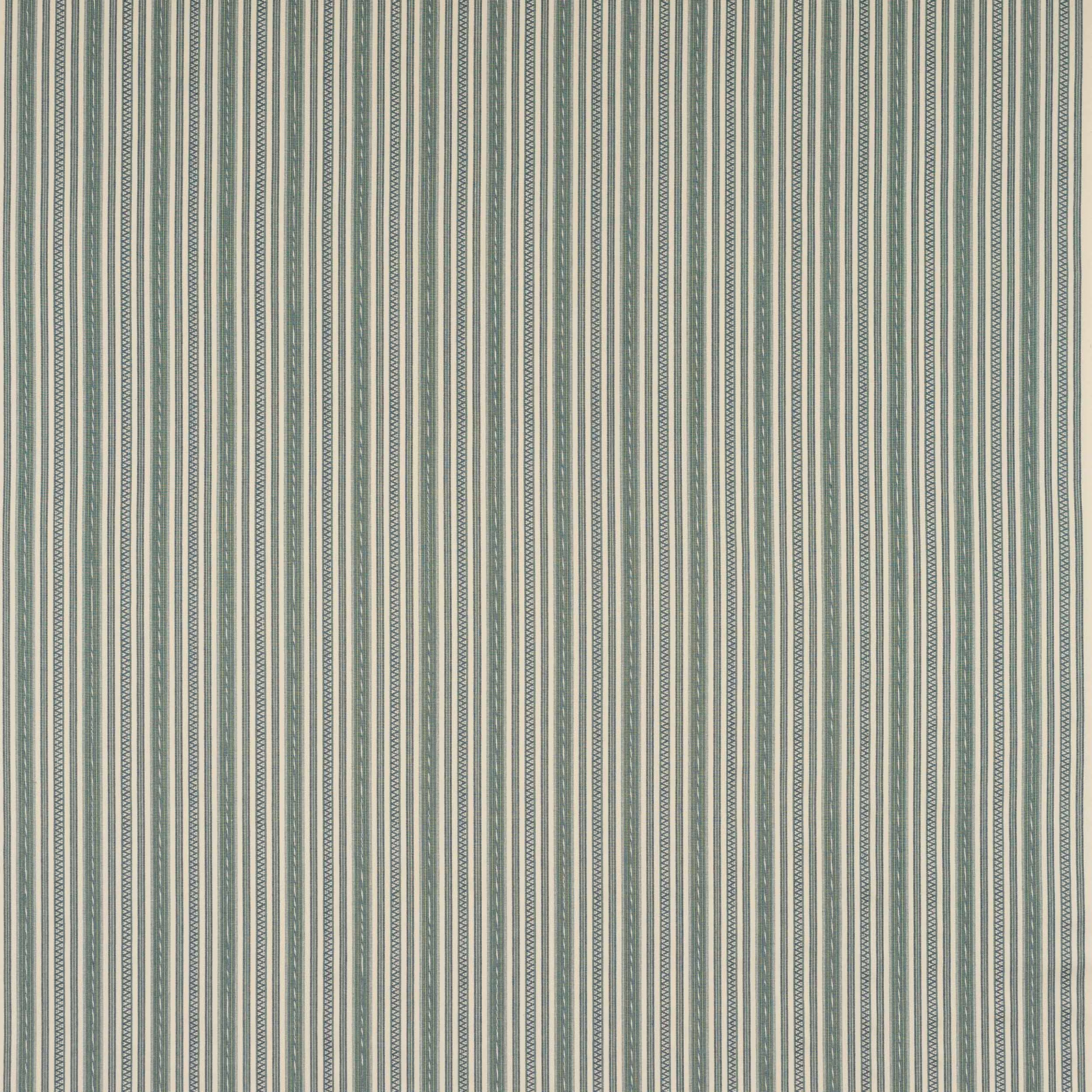 Fine vertical blue-green and grey stripes on an ivory cotton ground