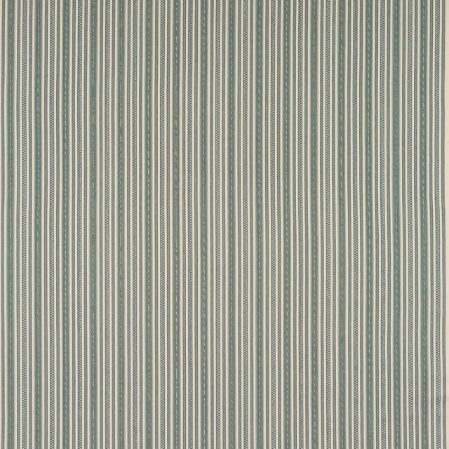 Fine vertical blue-green and grey stripes on an ivory cotton ground