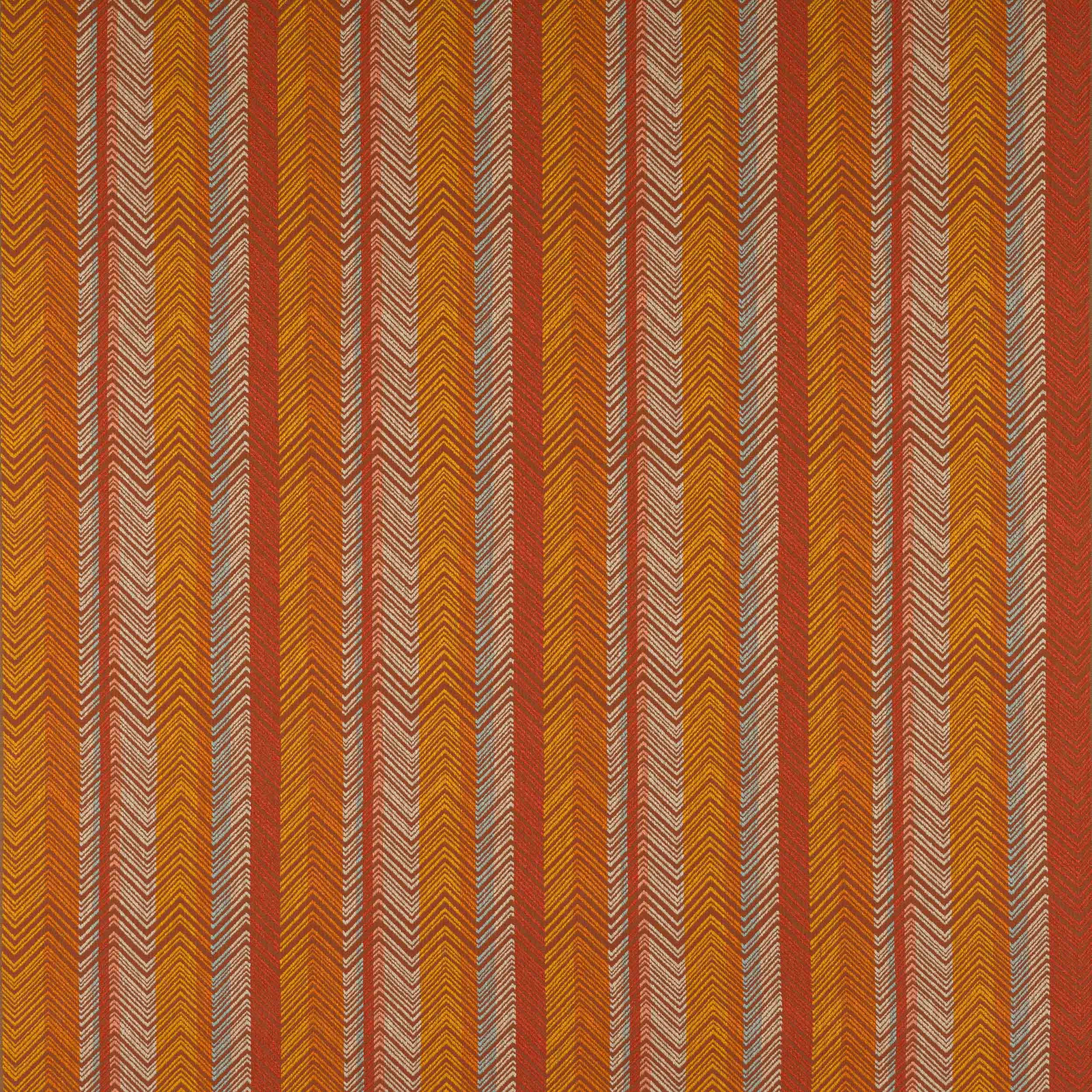 Rust red and ochre vertical stripe fabric with woven herringbone detail