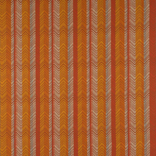 Rust red and ochre vertical stripe fabric with woven herringbone detail