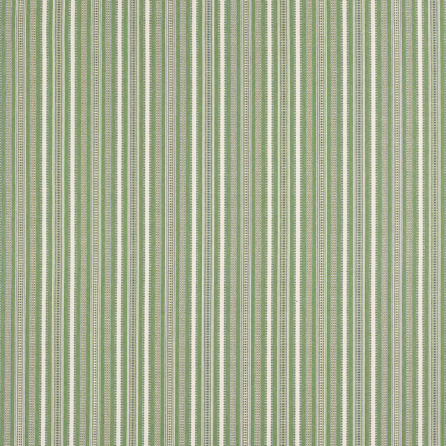 Vertical sage green and cream pinstripe cotton fabric with fine textured weave
