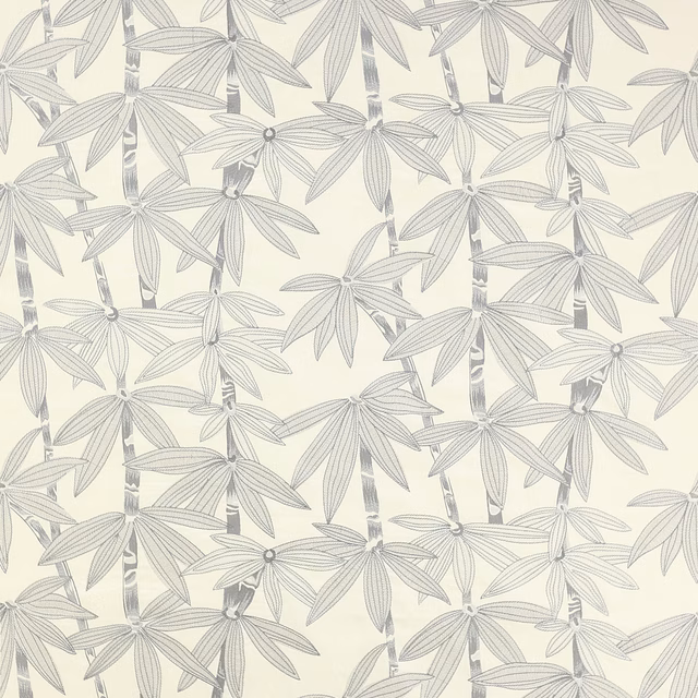 Soft silver-grey bamboo leaf print on a creamy ground