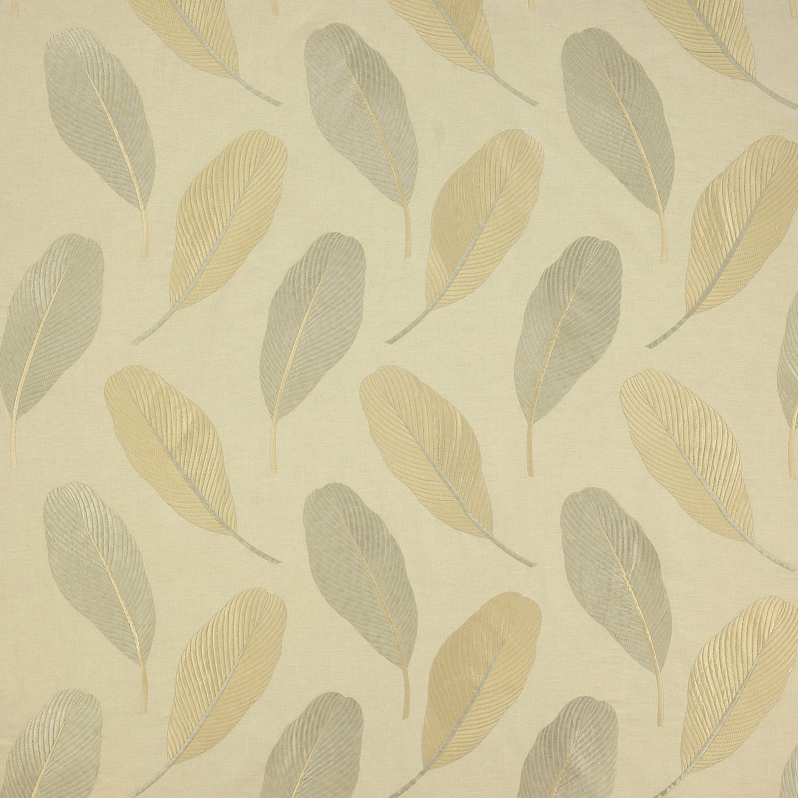 Sage and pale yellow leaf-pattern fabric on a creamy woven ground