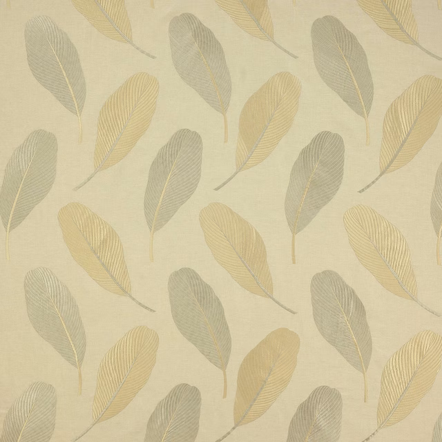 Sage and pale yellow leaf-pattern fabric on a creamy woven ground