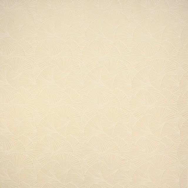 Pale cream textured fabric with a raised fan-like geometric weave