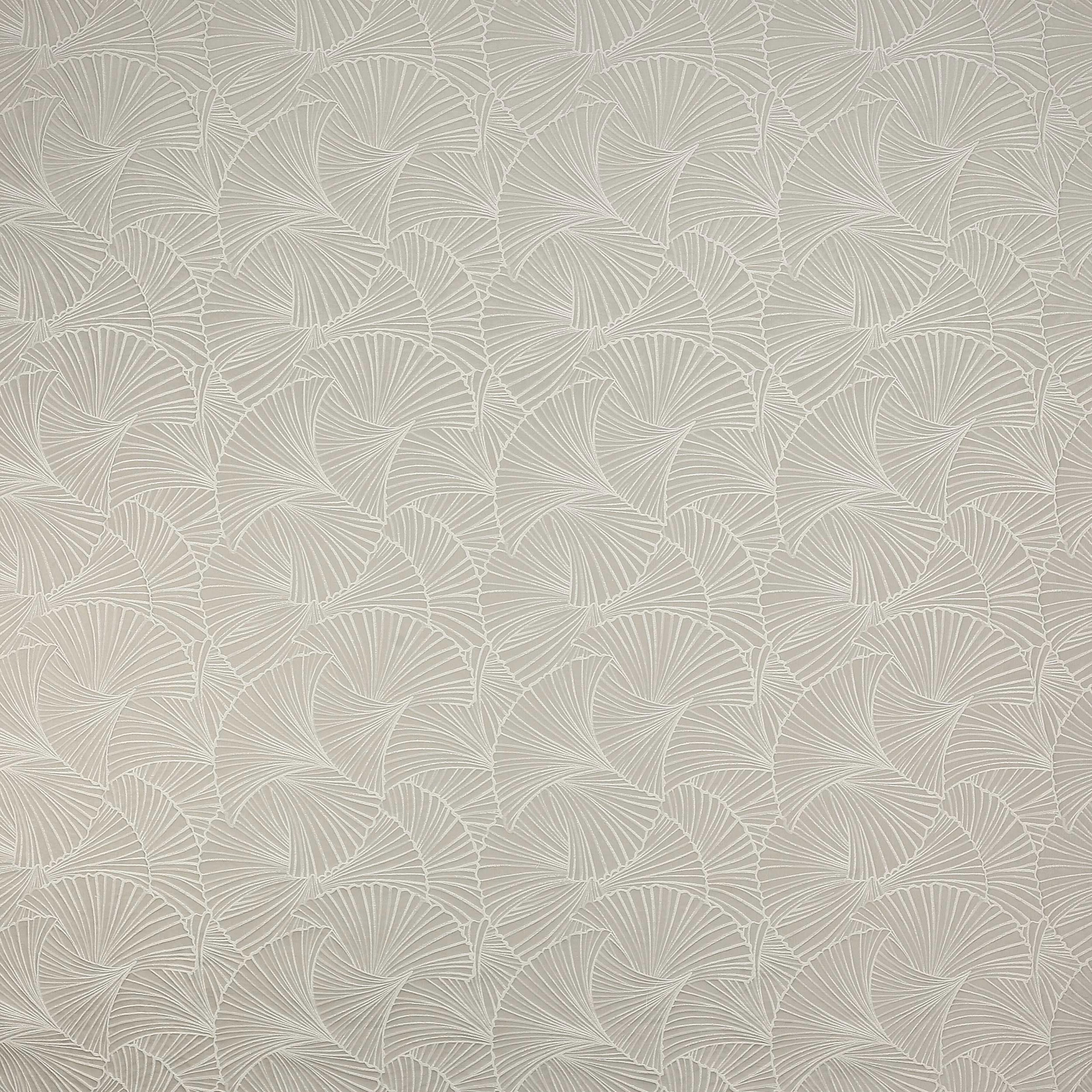 Pale pearl-grey geometric woven fabric with fan-like repeating motif