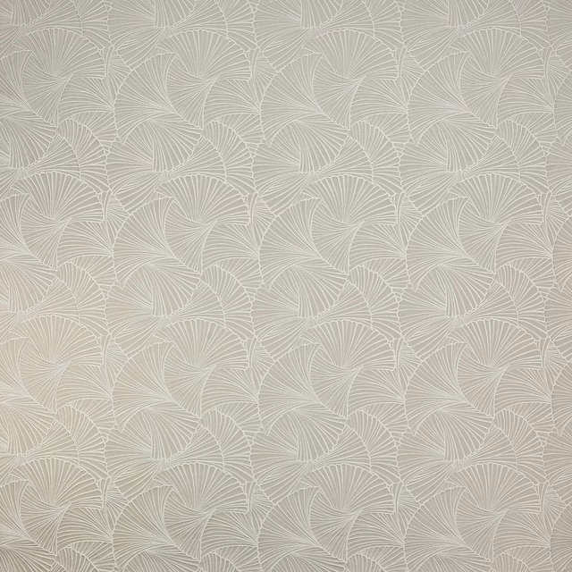 Pale pearl-grey geometric woven fabric with fan-like repeating motif