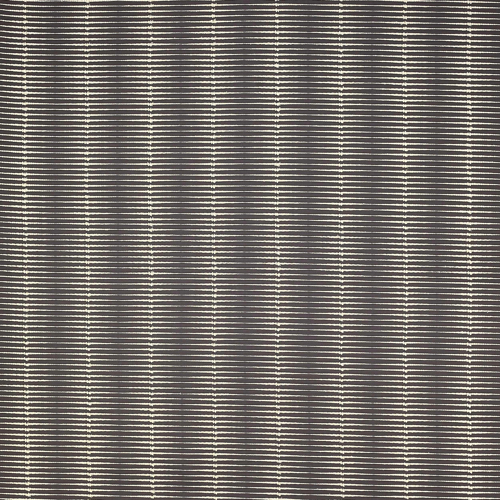 Close-up of charcoal grey striped woven fabric with fine ivory horizontal lines