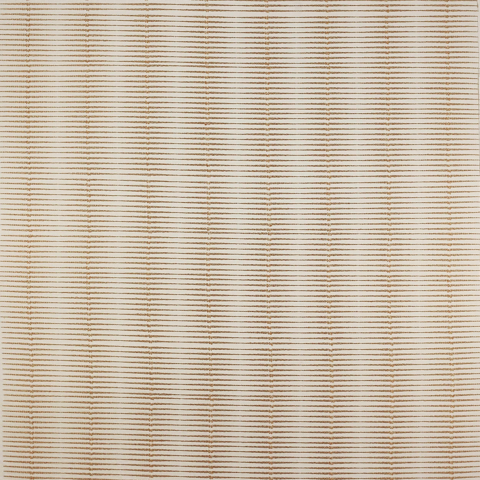 Creamy beige striped fabric swatch with fine horizontal taupe-gold lines