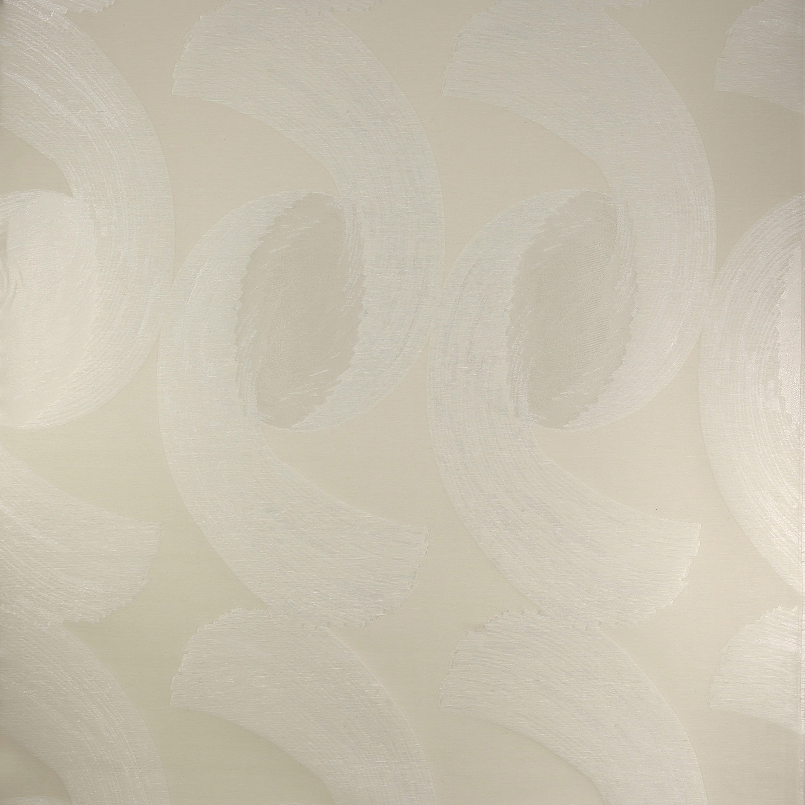 Pale bone ivory fabric with large tonal looped brushstroke motif and soft sheen