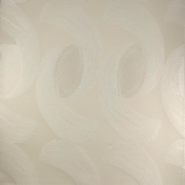 Pale bone ivory fabric with large tonal looped brushstroke motif and soft sheen