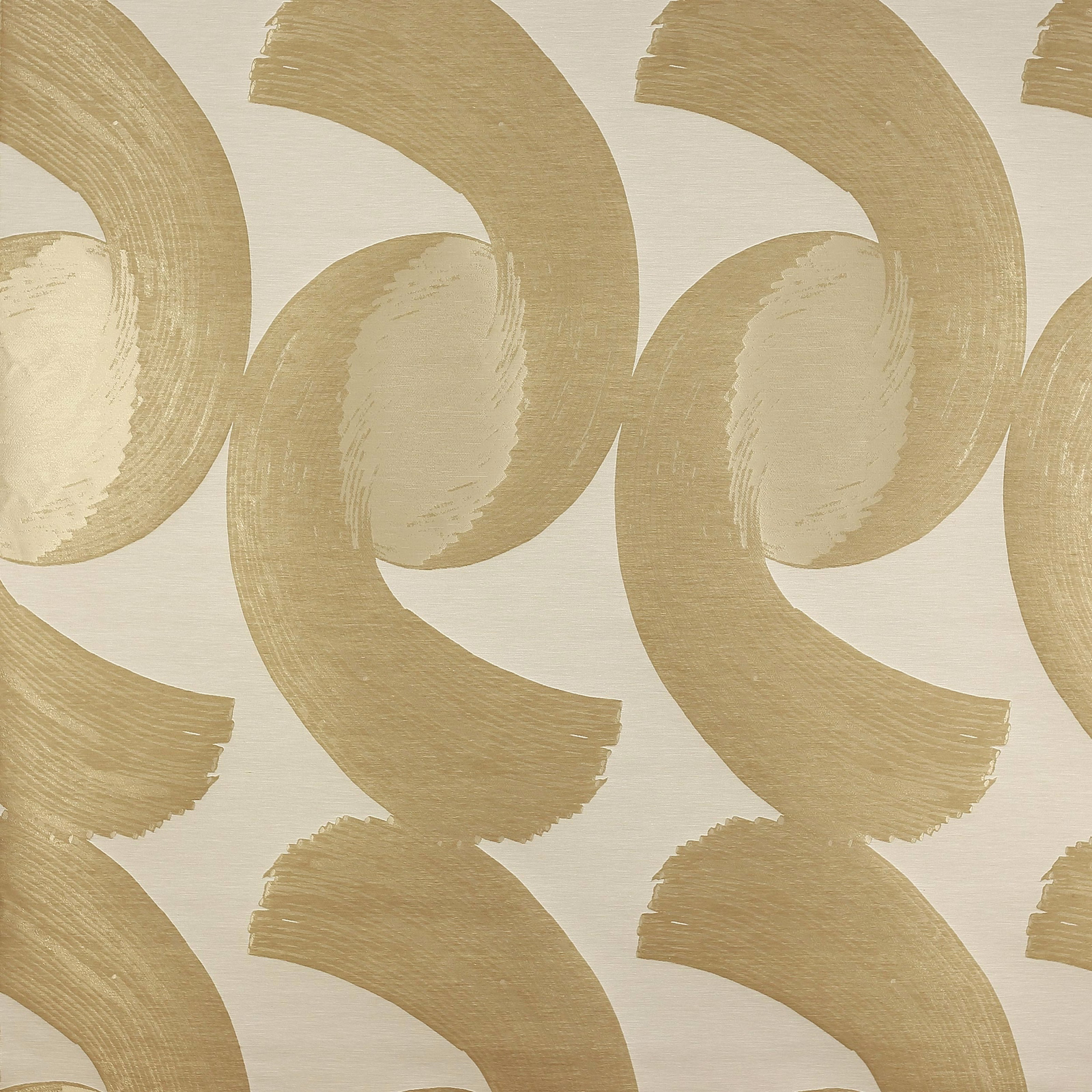 Bronze-gold abstract loop pattern on a pale ivory woven fabric swatch
