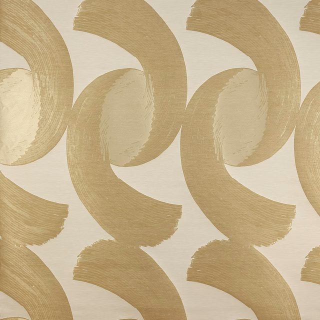 Bronze-gold abstract loop pattern on a pale ivory woven fabric swatch