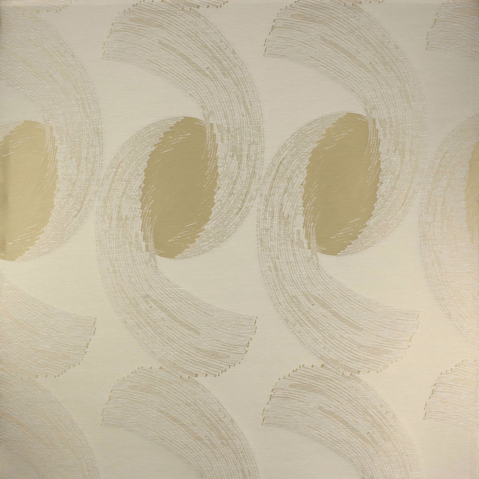 Cream fabric swatch with large looping abstract motif in warm clay yellow