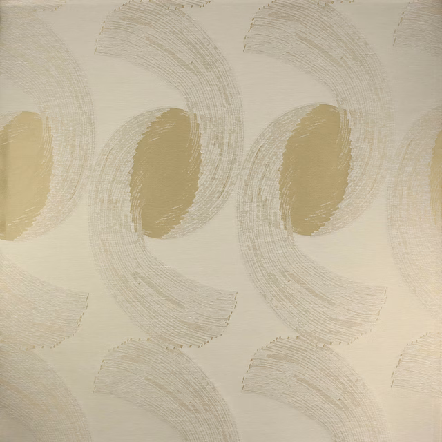 Cream fabric swatch with large looping abstract motif in warm clay yellow