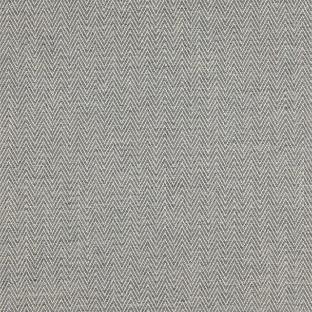 Close-up of small chevron woven fabric in soft misty blue and pale grey