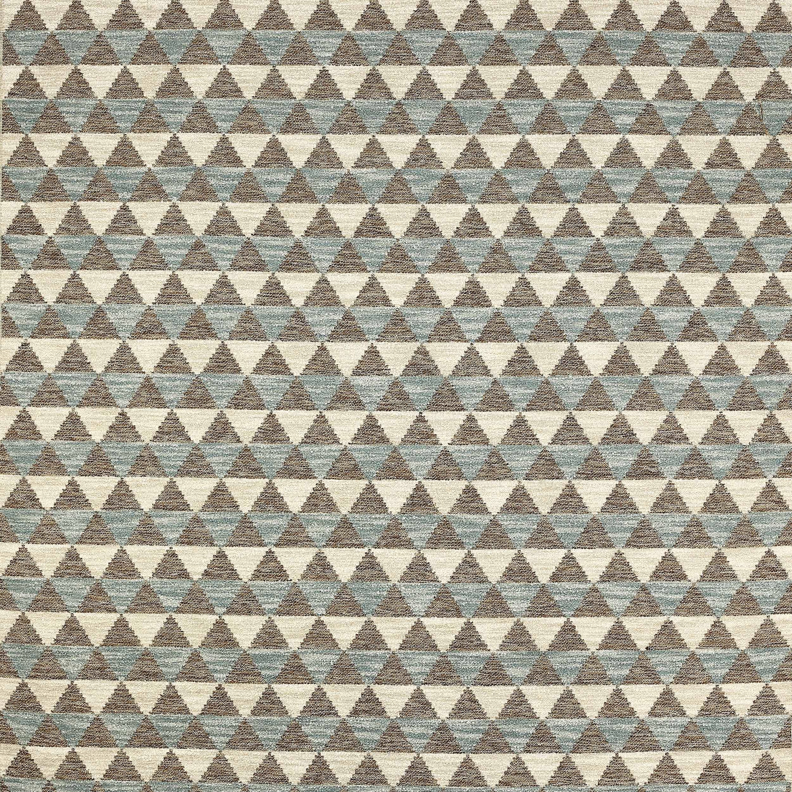 Geometric triangle weave in soft aqua, cream and taupe-grey fabric