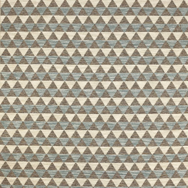 Geometric triangle weave in soft aqua, cream and taupe-grey fabric