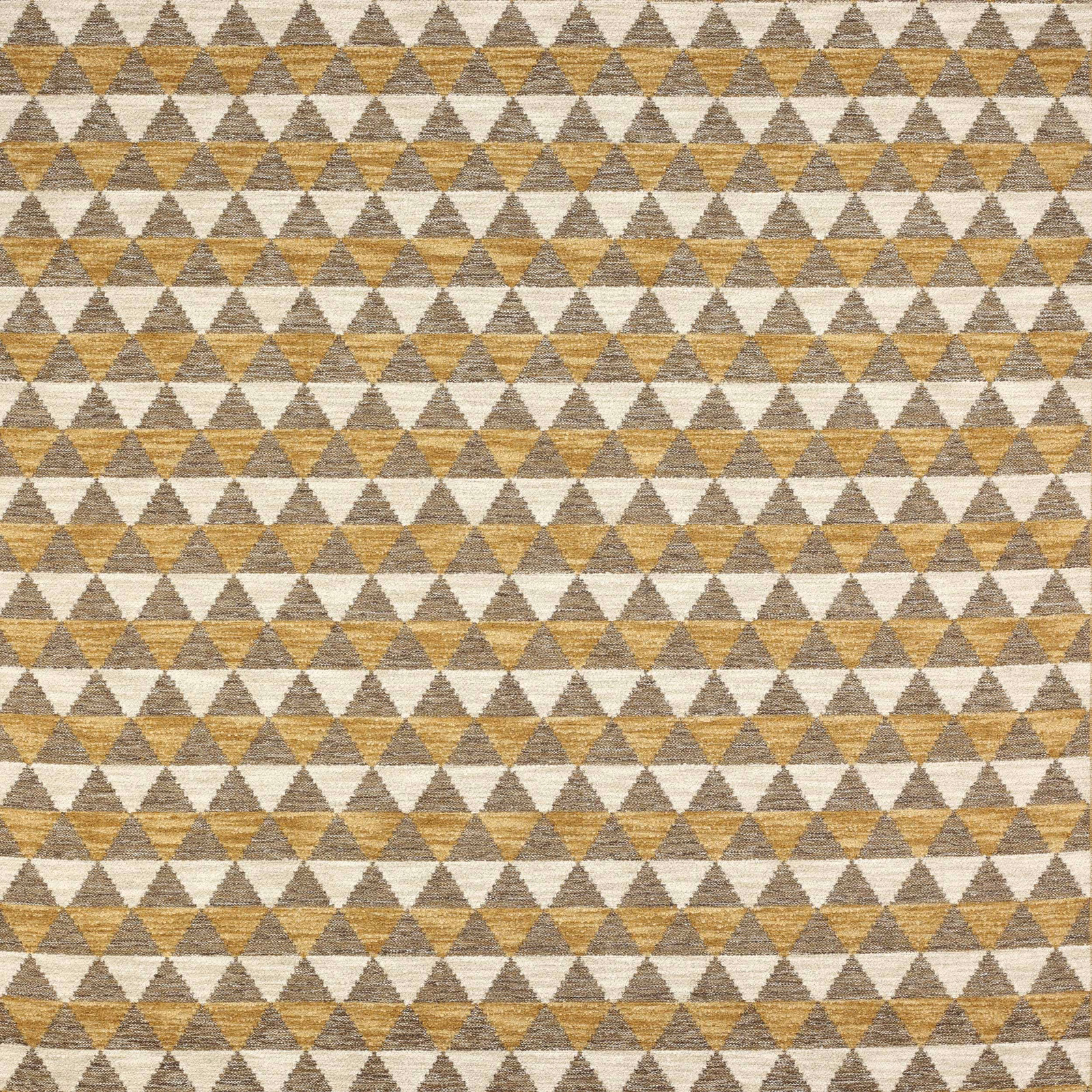 Small woven triangle pattern in tobacco gold, taupe and cream on textured fabric