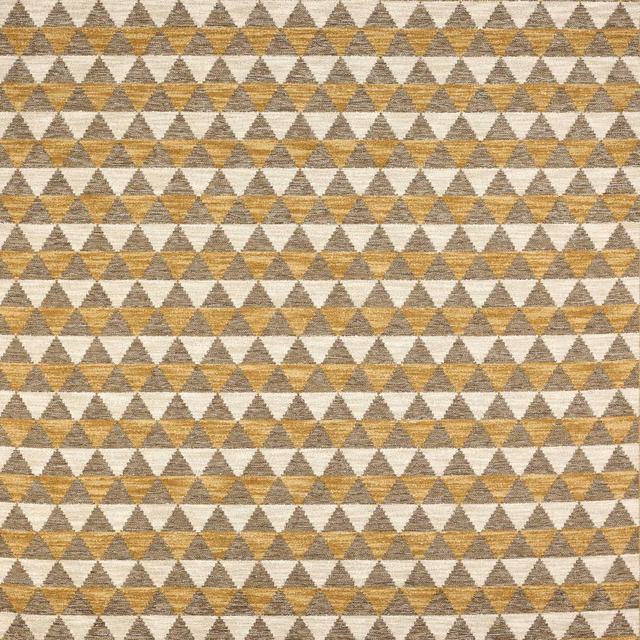 Small woven triangle pattern in tobacco gold, taupe and cream on textured fabric