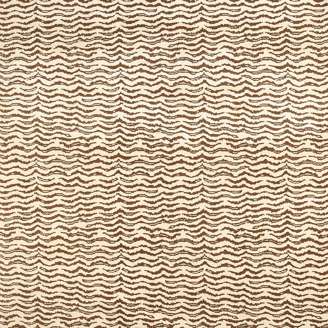 Cream and camel wavy stripe fabric swatch with a fine textured weave