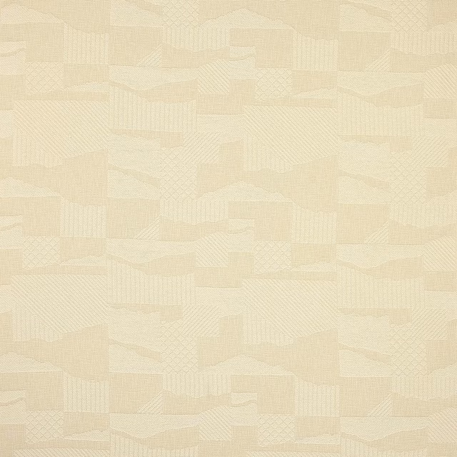Pale cream geometric woven fabric swatch with subtle textured pattern