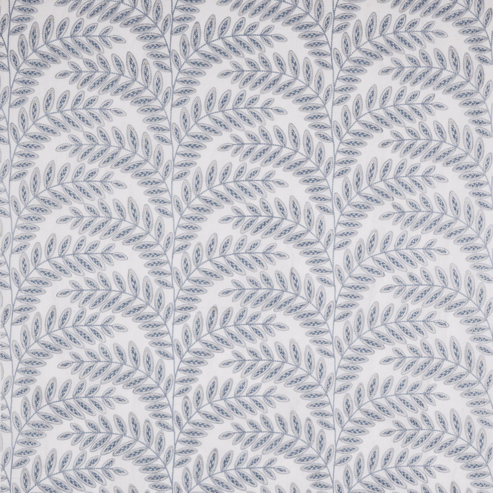 Pale blue-grey leaf trellis fabric on a light ground
