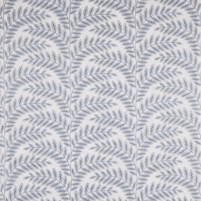 Pale blue-grey leaf trellis fabric on a light ground